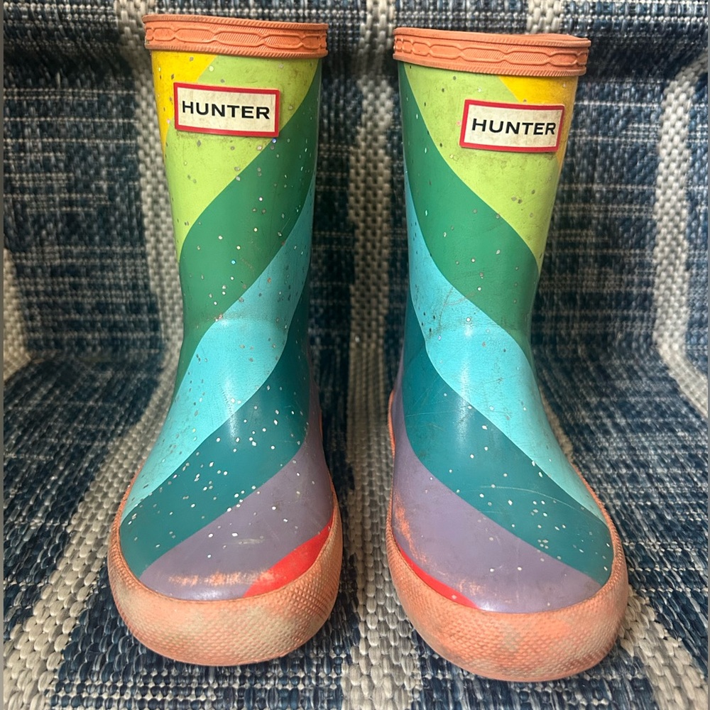 Hunter Kids First Glitter Stripe Rain Boots Size 9